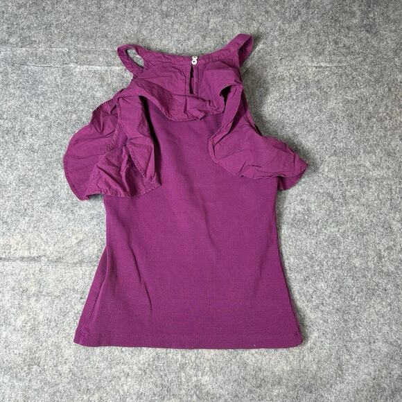 Maeve by Anthropologie Tank Top Women’s Small Fushia Ribbed Knit Linen Ruffle - Picture 7 of 8